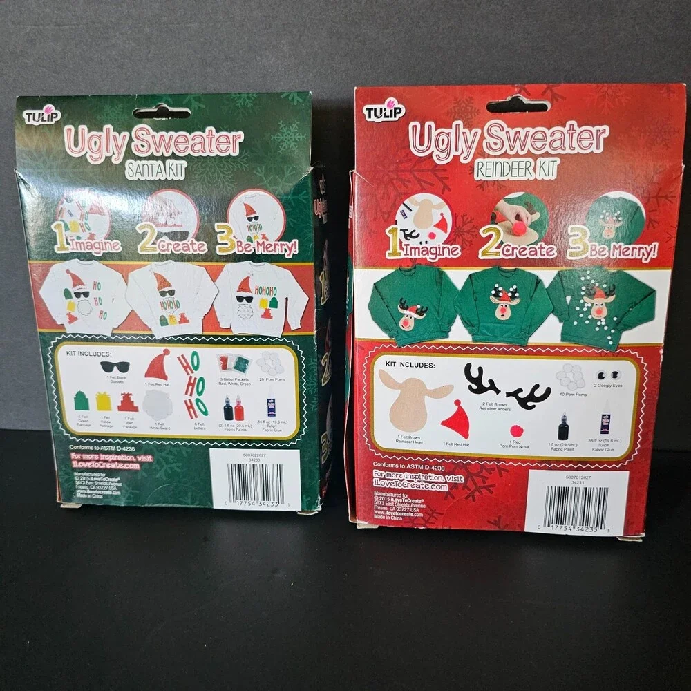 Vtg Set of 2 Tulip Ugly Sweater Kits Santa Reindeer Christmas Sweater Not Incl.